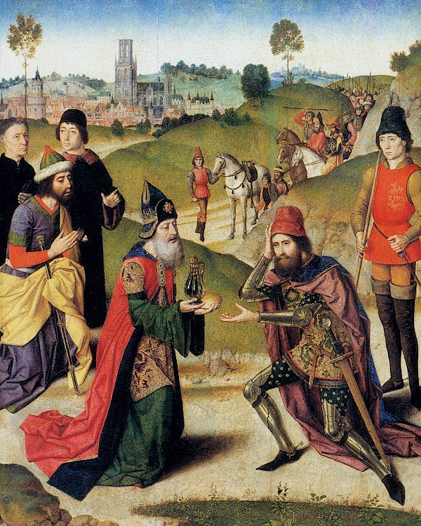 the meeting of abraham and melchizedek (1465) - Dirk Bouts
