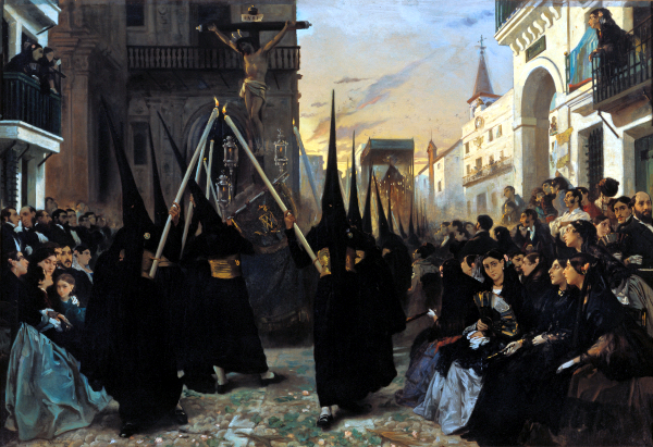 A confraternity in procession along calle genova (1851) - Alfred Dehodenq